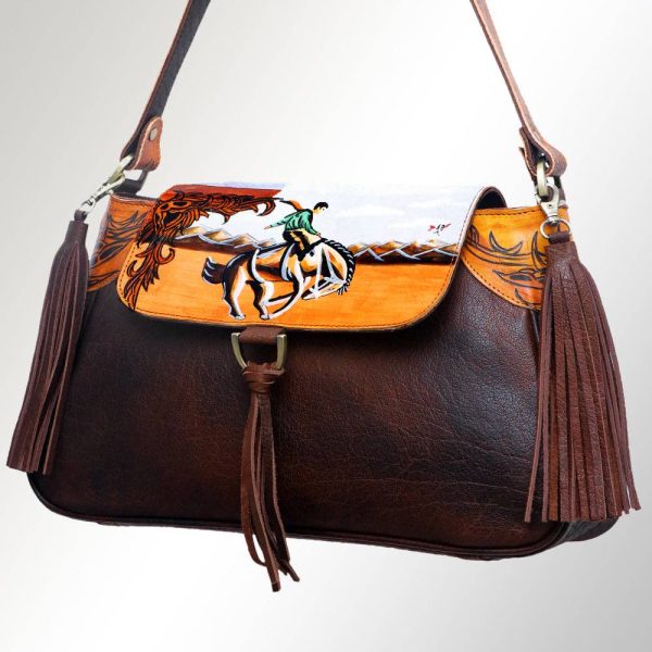 Hand Painted Leather Cross Body Purse - Cowboy