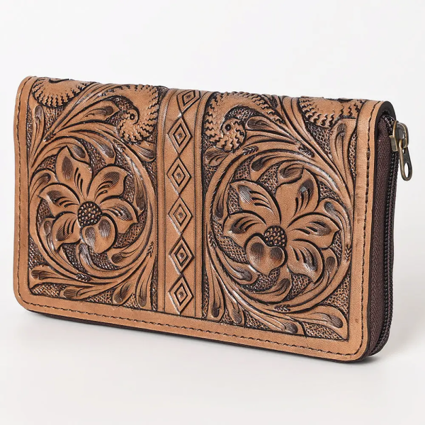 Ohlay Tooled Leather Zipper Wallet
