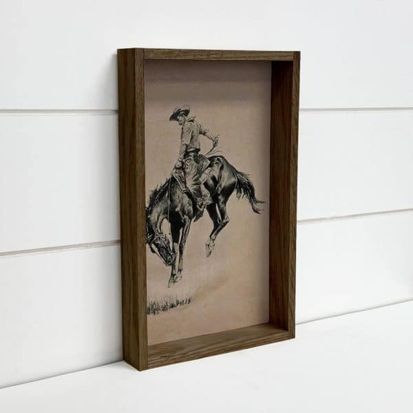 Ride 'Em Cowboy - Cowboy Canvas Art - Wood Framed Wall Art: 6x10" Mini Canvas Art with Wood Box Frame