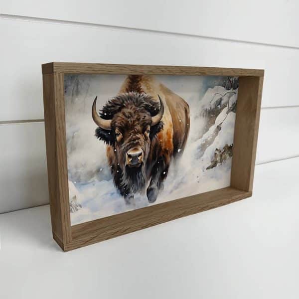 Bison in Deep Snow - Ranch House Canvas Art - Wood Framed : 6x10" Mini Canvas Art with Wood Box Frame
