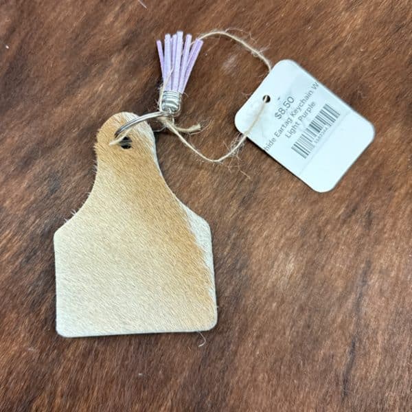Cowhide Eartag Keychain With Tassel