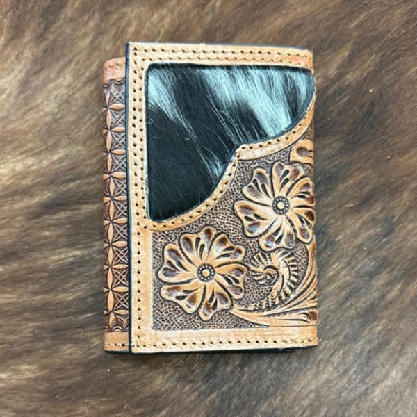Cowhide + Leather Tri-fold Wallet