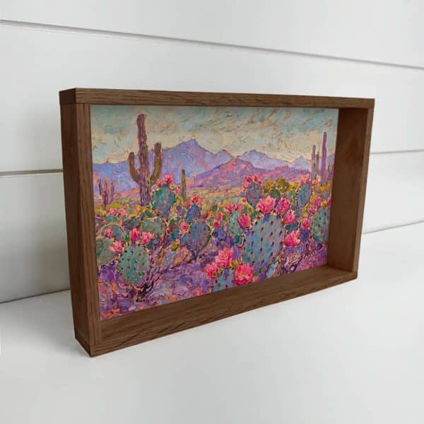 Desert Cactus Radiance - Boho Styled Home Canvas Wall Art: 6x10" Mini Canvas Art with Wood Box Frame