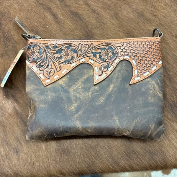 Leather Crossbody Purse With Tooled Strap