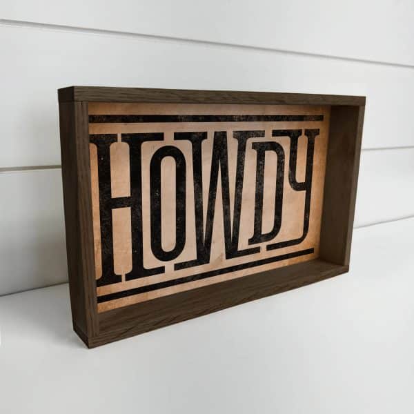 Howdy Typography - Western Word Canvas Art - Wood Framed Art: 6x10" Mini Canvas Art with Wood Box Frame