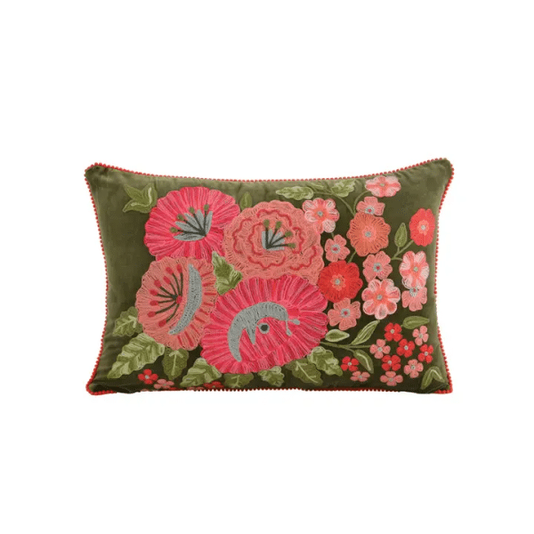 Green Floral Crochet Pillow 16X24