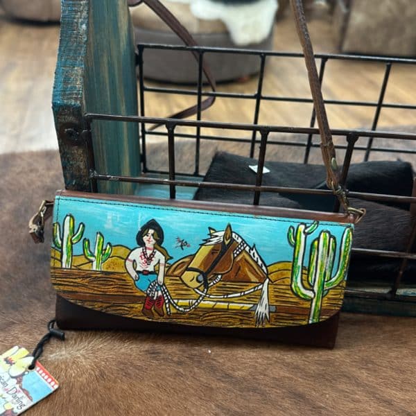 Hand Painted Leather Magnetic Clutch/Crossbody