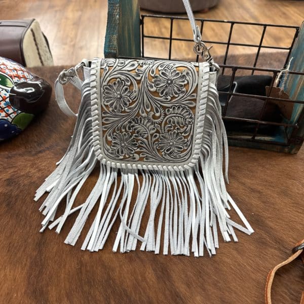 Tooled Leather Inlay Crossbody Bag