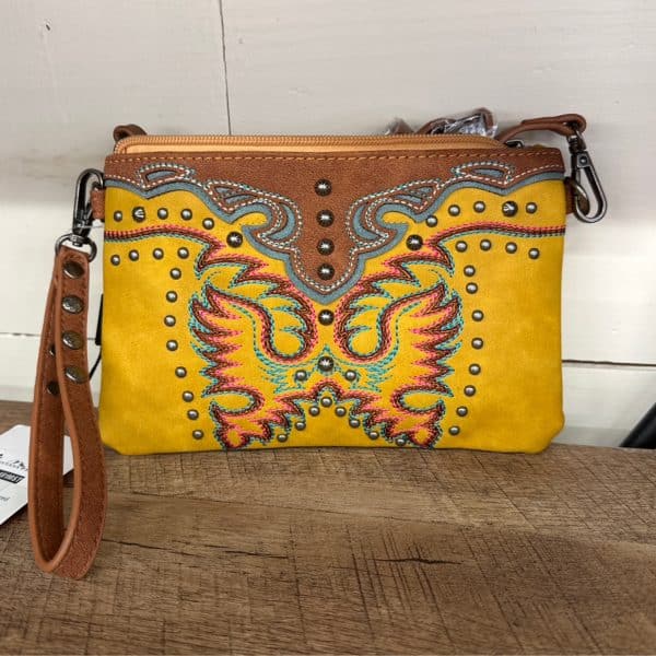 Montana West Embroidered Mustard Wristlet
