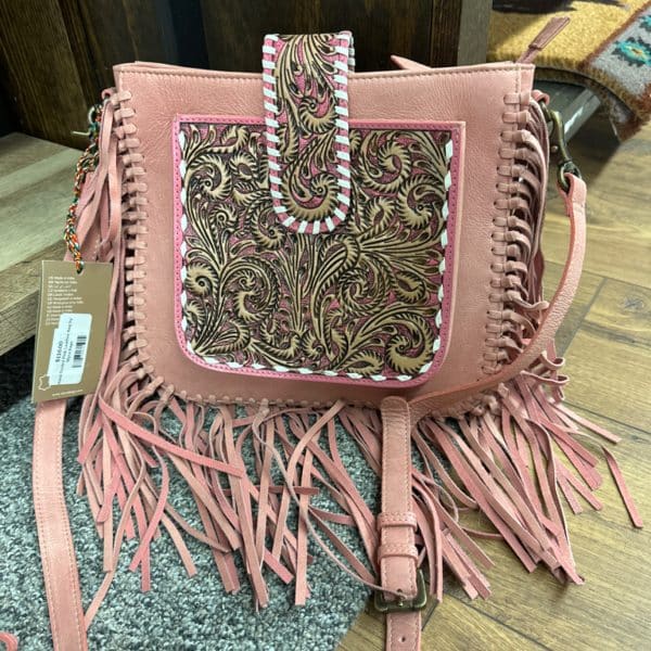 Hand-Tooled Pink Leather Bag by Myra Bags