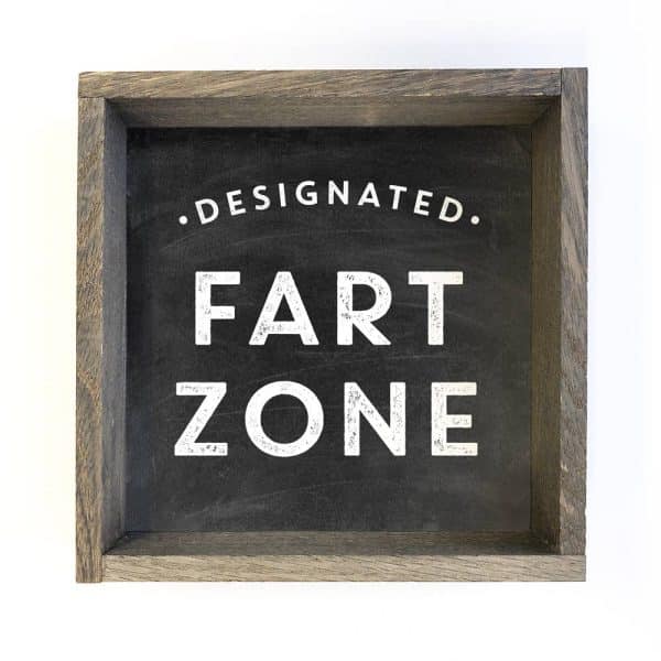 Funny Bathroom Sign- Fart Zone- Small Sitting Sign: 6x6" Mini Canvas Art with Wood Box Frame