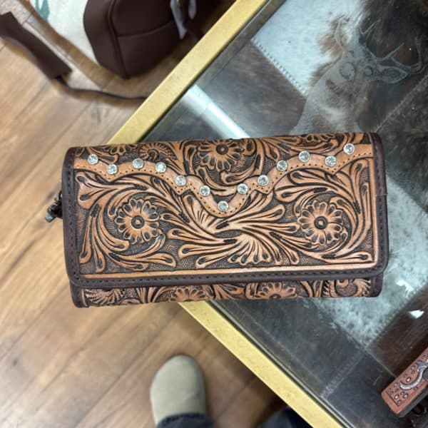 Tooled Leather Studded Clutch