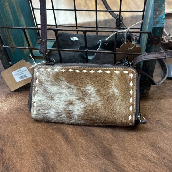 Cowhide Double Zipper Clutch/Crossbody