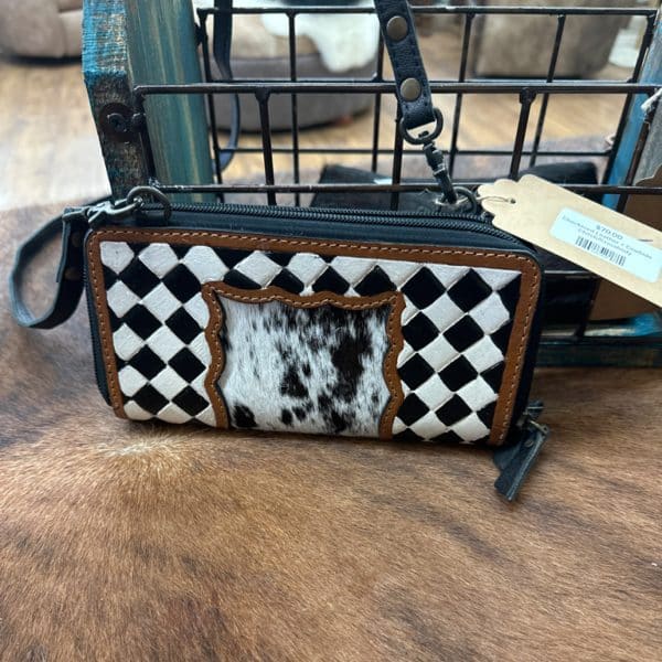 Checkered Leather + Cowhide Clutch/Crossbody
