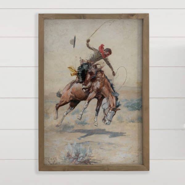 Bucking Cowboy - Western Canvas Art - Wood Framed Wall Art: 12x18" Medium Canvas Art with Thick Wood Frame