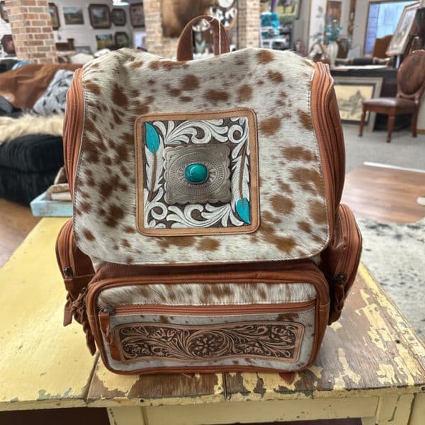 Leather + Hide Backpack With Turquoise Stone