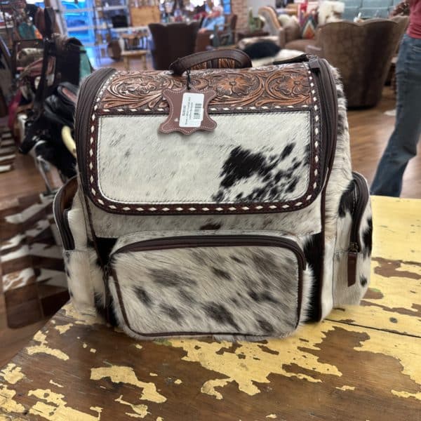 Brown + White Cowhide And Leather Backpack
