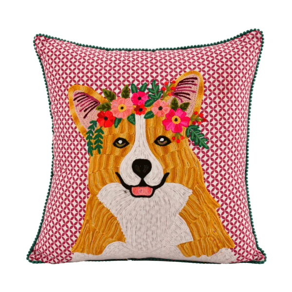 Royal Corgi Embroidery Pillow 18X18