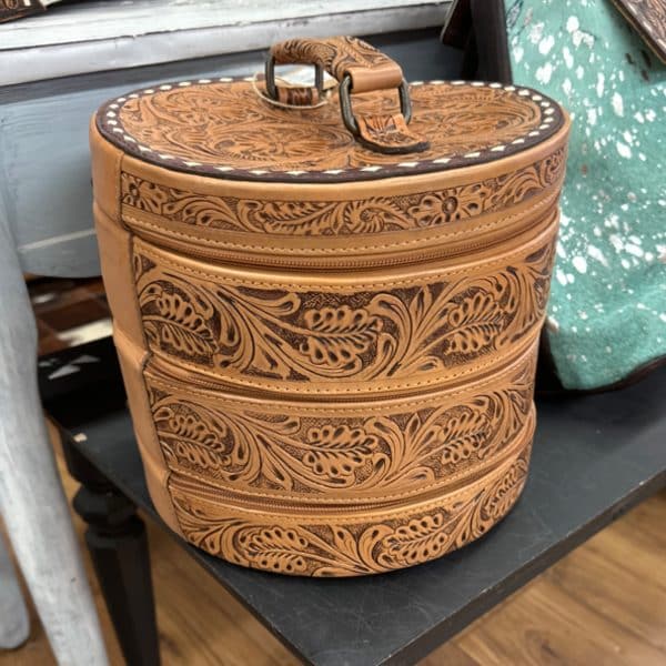 Round 3 Tier Tooled Leather Jewelry Case