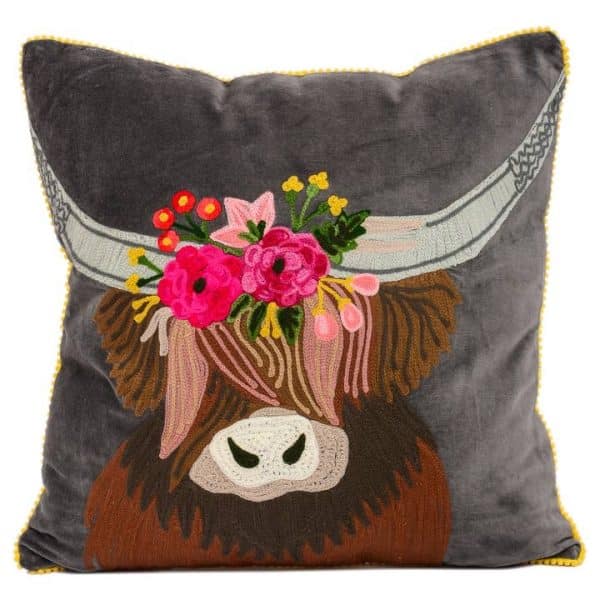 Smooth Highland Cow Velvet Cushion 18X18