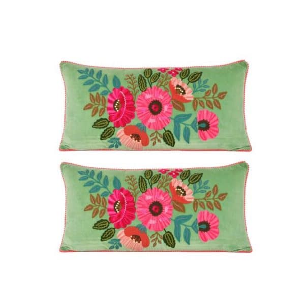 Floral Aqua Velvet Pillow 14X28
