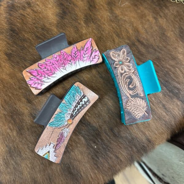 Large Tooled Leather Hair Clip