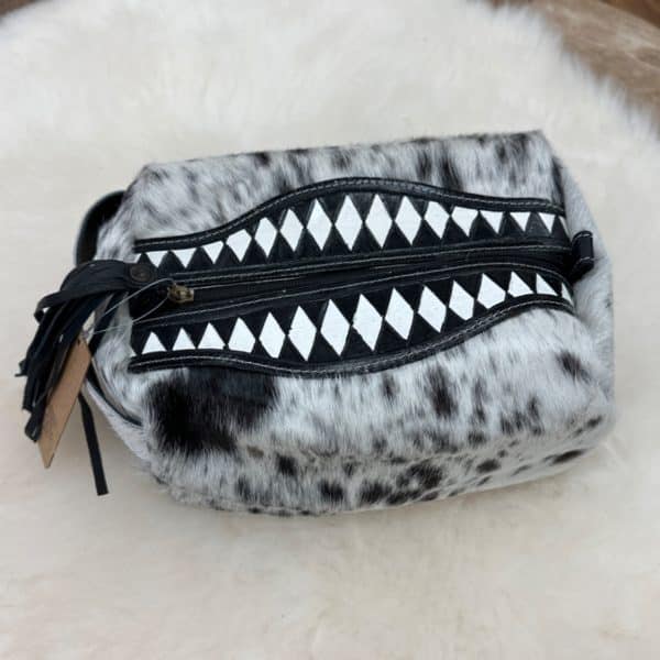 Checkered Leather + Black And White Hide Makeup Bag