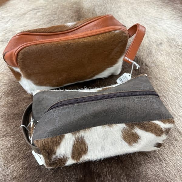 Cowhide Makeup Bag With Leather Strap