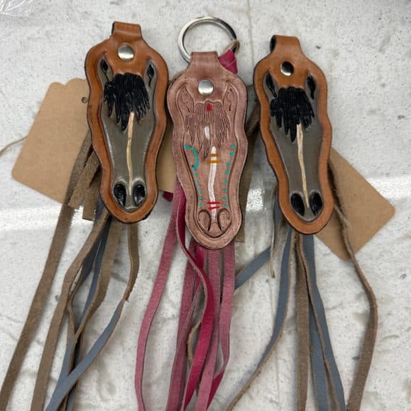 Tooled Leather Horse W/ Fringe Keychain