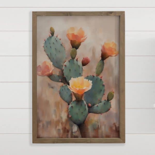 Prickly Pear Painting - Cactus Canvas Art - Desert Wall Art: 12x18" Medium Canvas Art with Thick Wood Frame