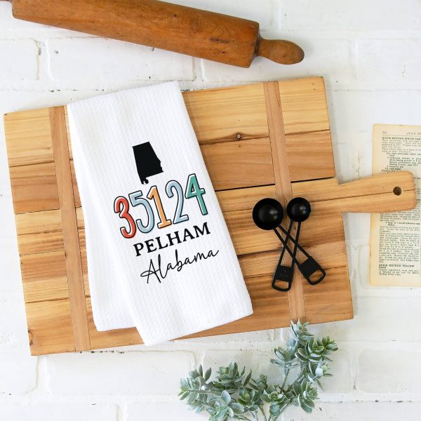 Custom Localization Dish Towel, Zip Code City State State: Transparent Cellophane Sleeve