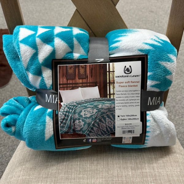 Mia Super Soft Flannel Fleece Blanket Blue Aztec