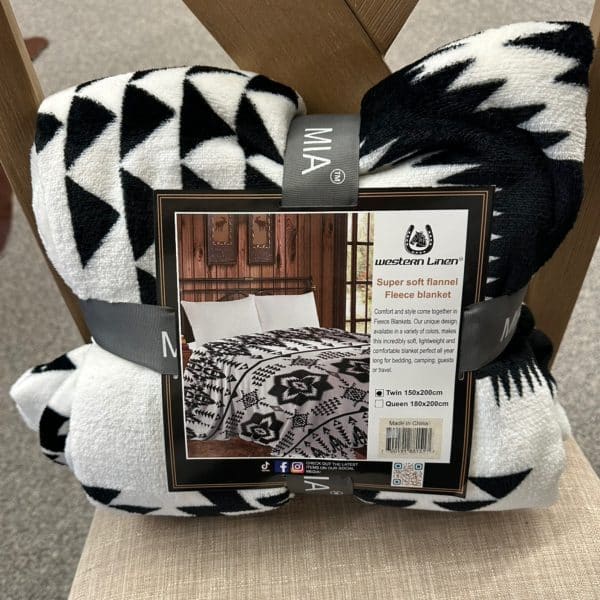 Mia Super Soft Flannel Fleece Blanket White Aztec