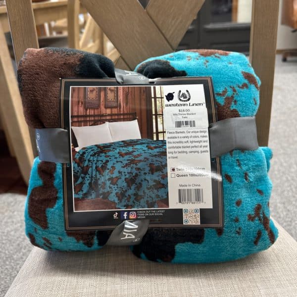 Mia Super Soft Flannel Fleece Blanket Turquoise Brown Cowprint