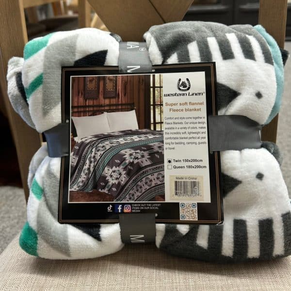 Mia Super Soft Flannel Fleece Blanket Grey Aztec