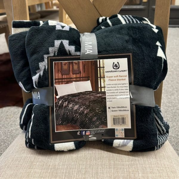 Mia Super Soft Flannel Fleece Blanket Black Aztec