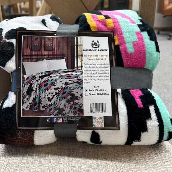 Mia Super Soft Flannel Fleece Blanket Colorful Cowprint Aztec