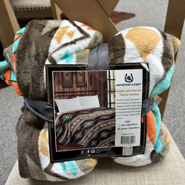 Mia Super Soft Flannel Fleece Blanket Orange Blue Tan Aztec