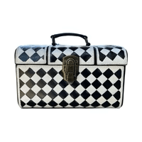 Black + White Checkered Leather Jewelry Case
