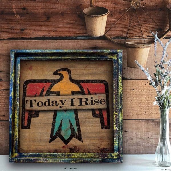 Today I Rise Thunderbird Distressed - Square Framed Artwork: Extra Small - 10"