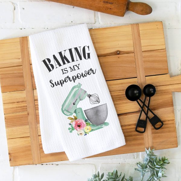 Baking Is My Superpower Kitchen Towel, Waffle Weave Towel: Transparent Cellophane Sleeve with Hanger Flap