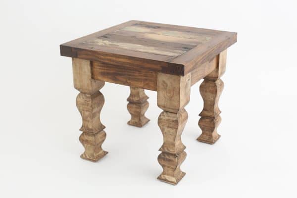 Reclaimed Wood End Table Repurposed 18x18x17H inches: Antiqued White