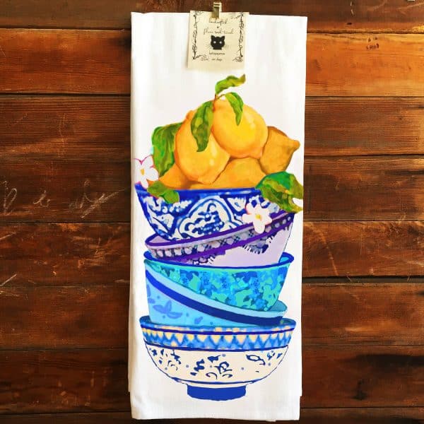 Lemon Bowls Kitchen Tea Towel Flour Sack Cotton