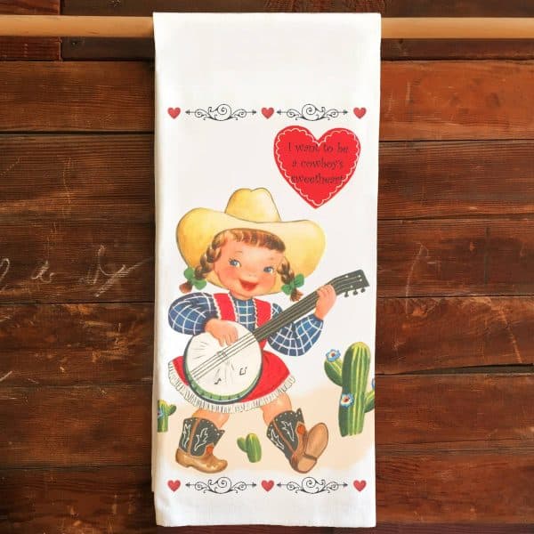 Valentine Sweetheart Cowgirl Tea Towel Cotton vintage