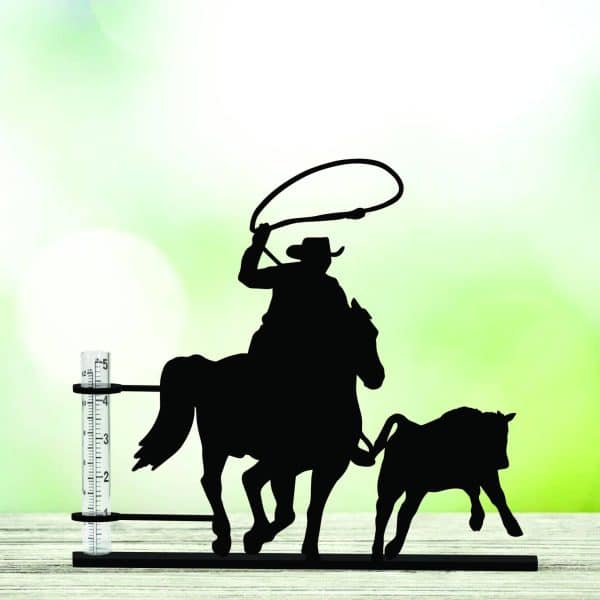 Roping Cowboy Rain Gauge