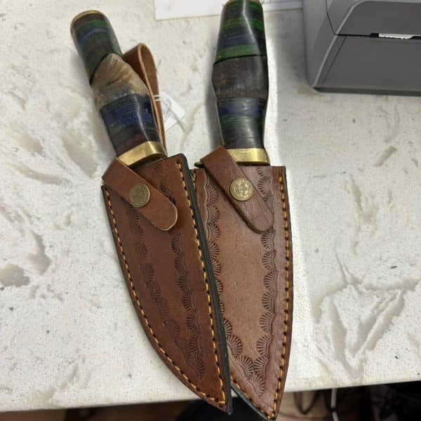 Damascus Steel/ Wood And Horn Handle Knife- Large