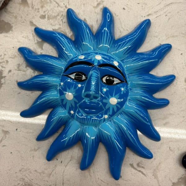 Handpainted Blue Ceramic Sun Wall Hanger