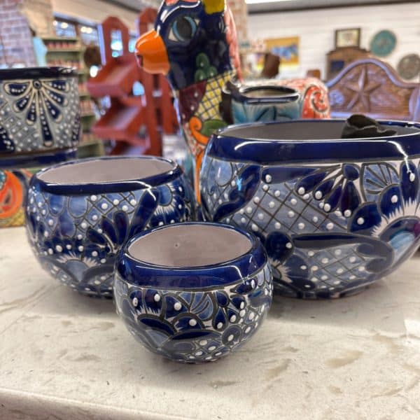 Handpainted Blue Talavera 3 Piece Plant Holder Set