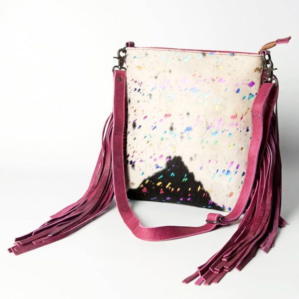 Acid Wash Cowhide & Fringe Crossbody