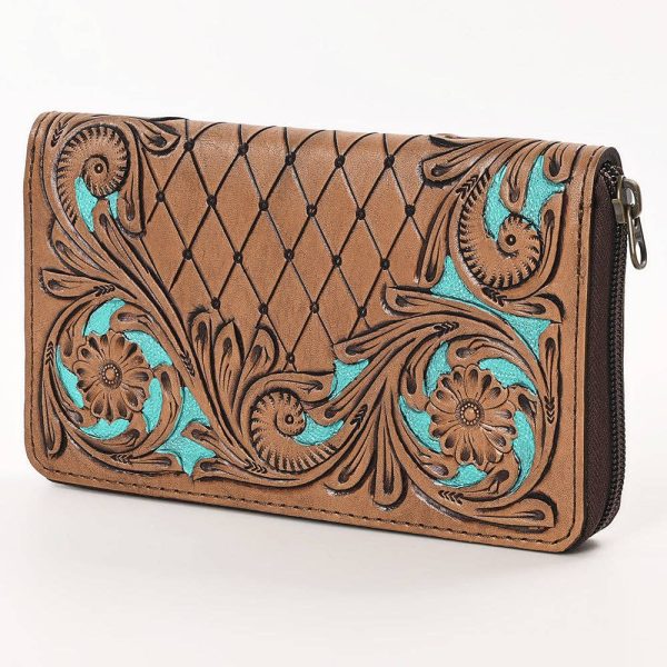 Ohlay Hand Painted Tooled Leather Zipper Wallet